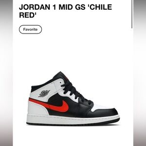 Jordan 1 Mid White Black Chile Red (GS) (Size 6.5Y)